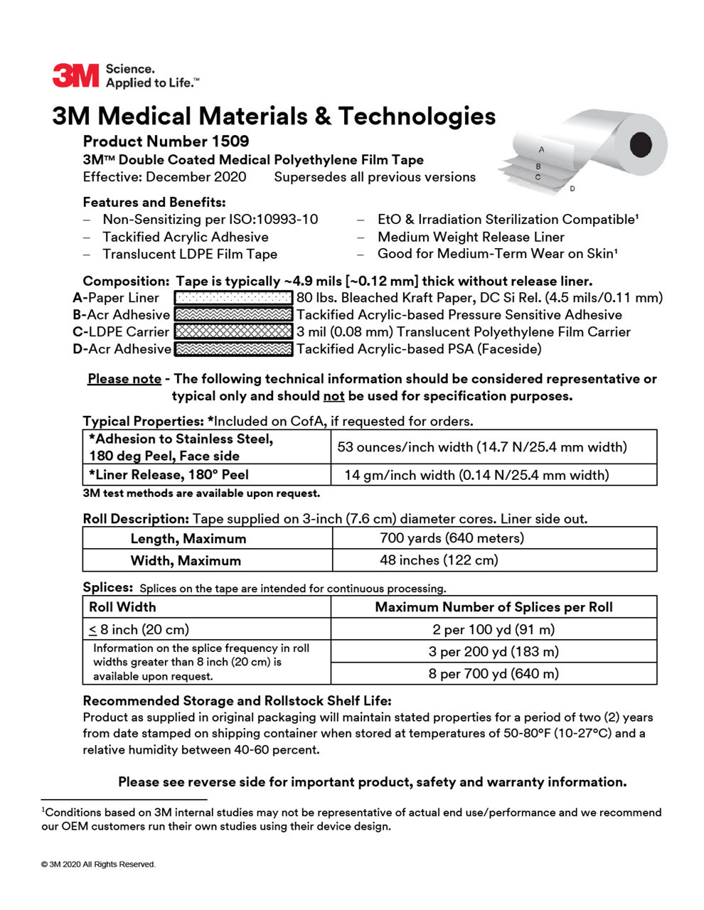 3M™ Medical Tape 1509, Technical Information Sheet