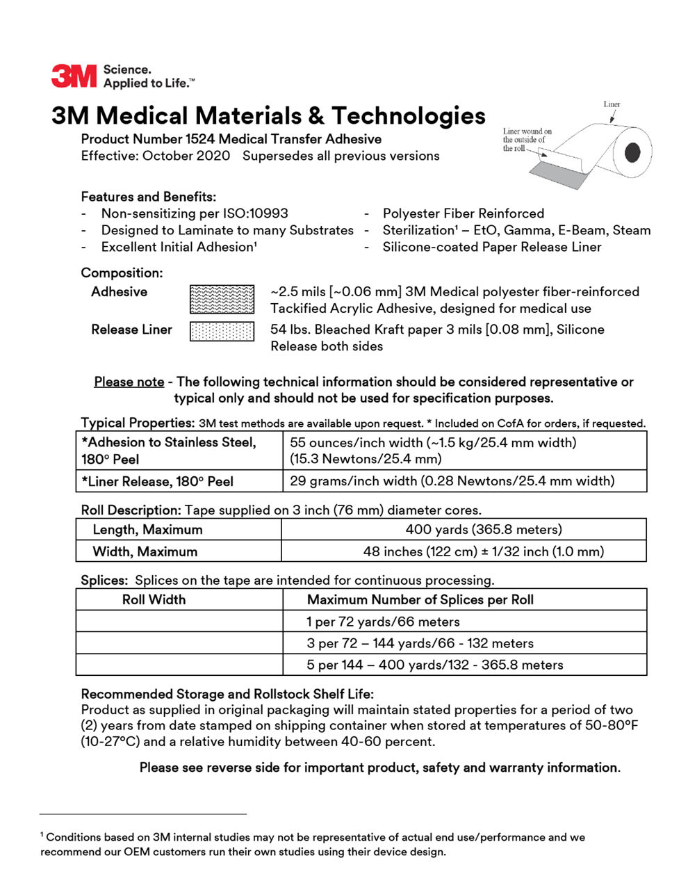 3M™ Medical Transfer Adhesive 1524, Technical Information Sheet