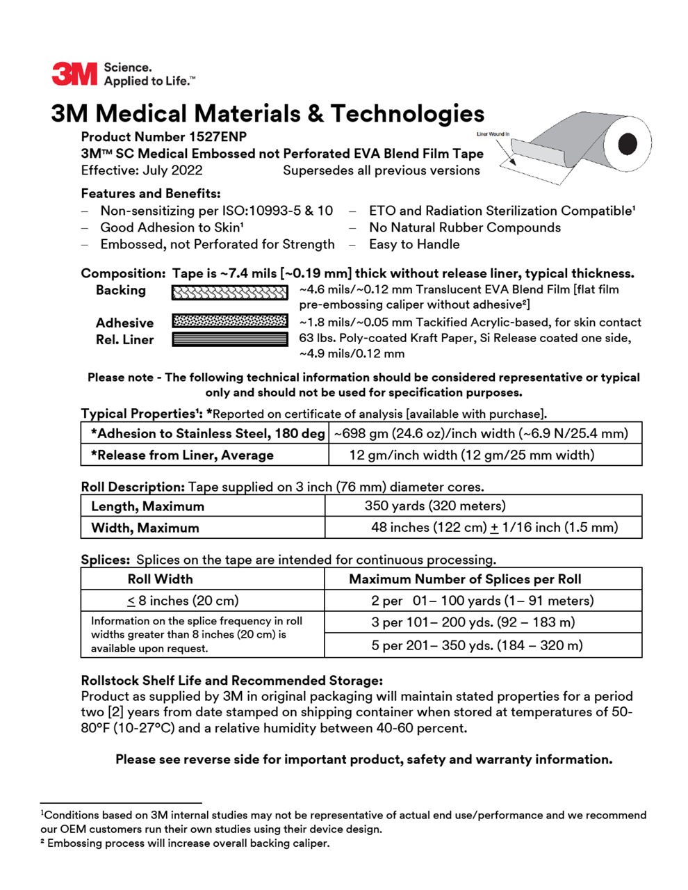 3M™ Medical Tape 1527ENP, Technical Information Sheet
