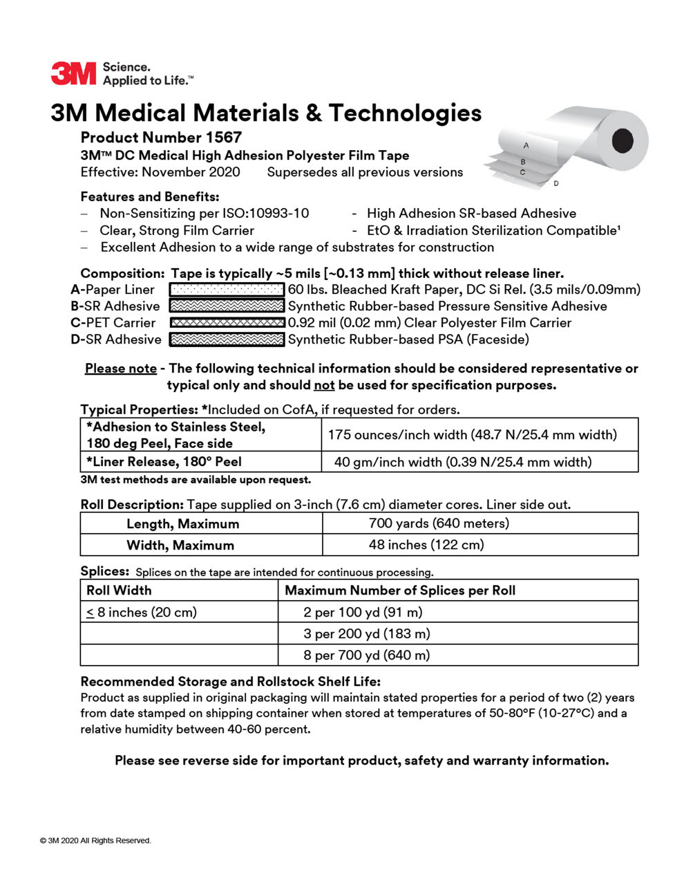 3M™ Medical Tape 1567, Technical Information Sheet