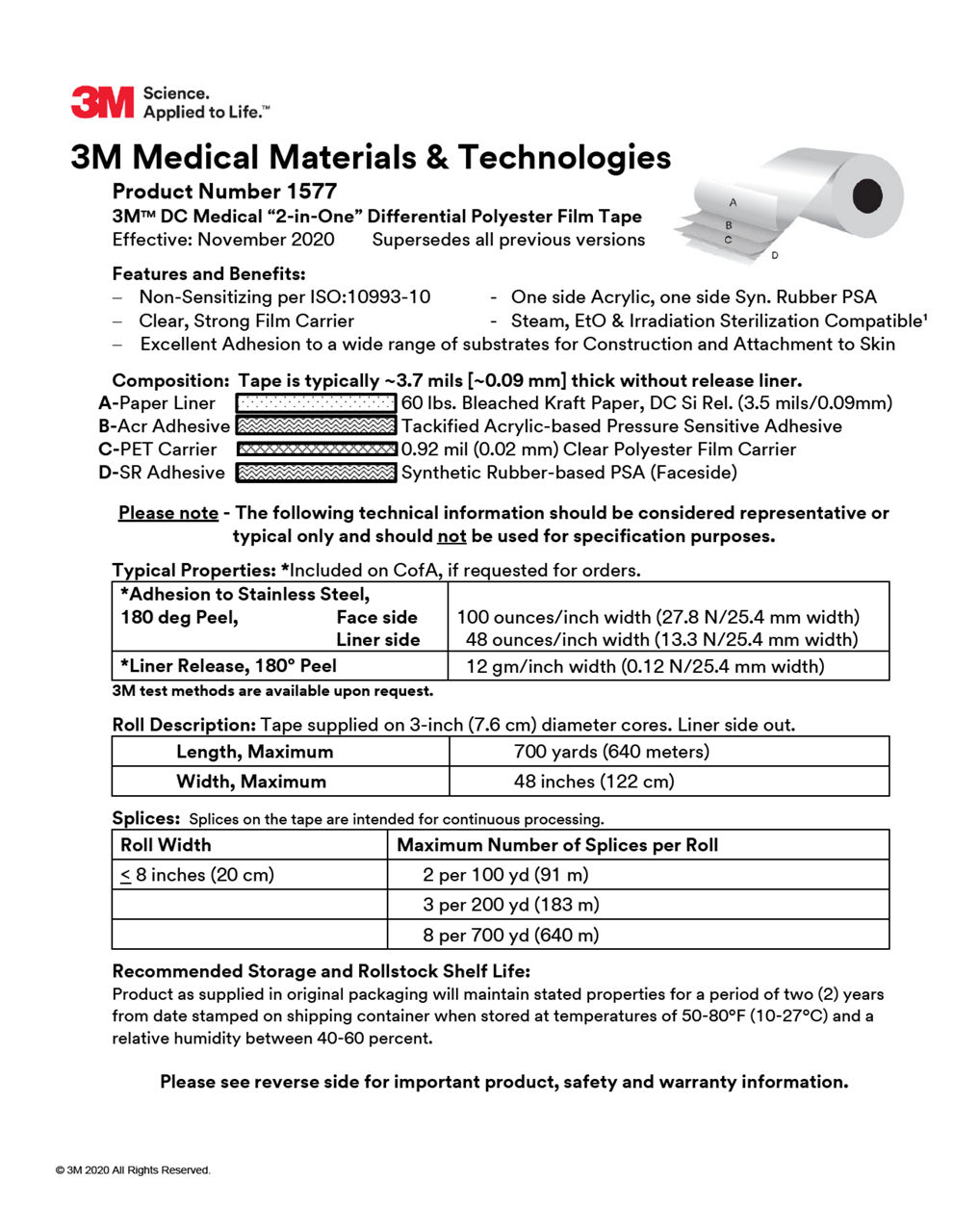 3M™ Medical Tape 1577, Technical Information Sheet