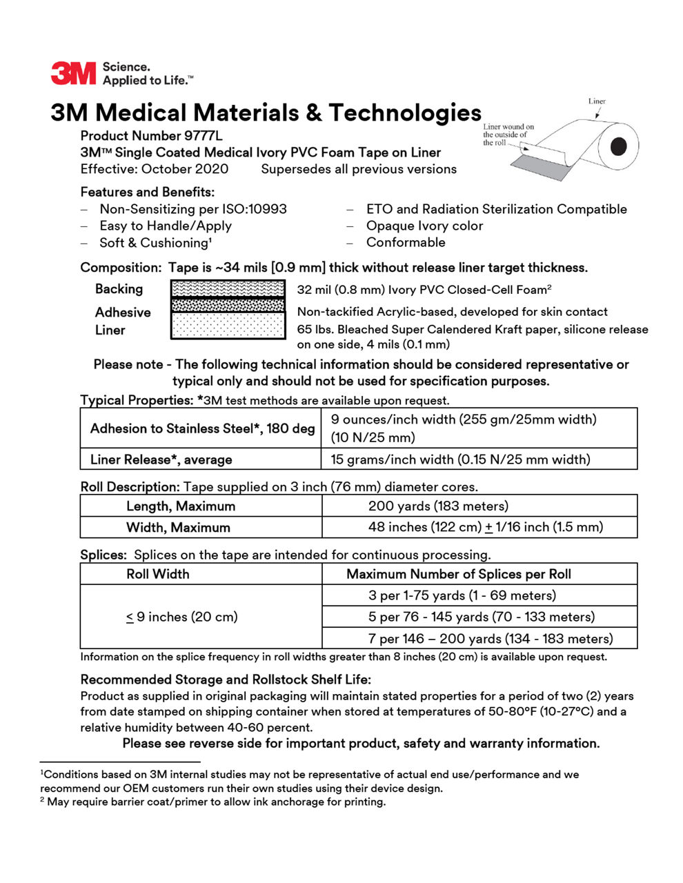 3M™ Medical Foam Tape 9777L, Technical Information Sheet