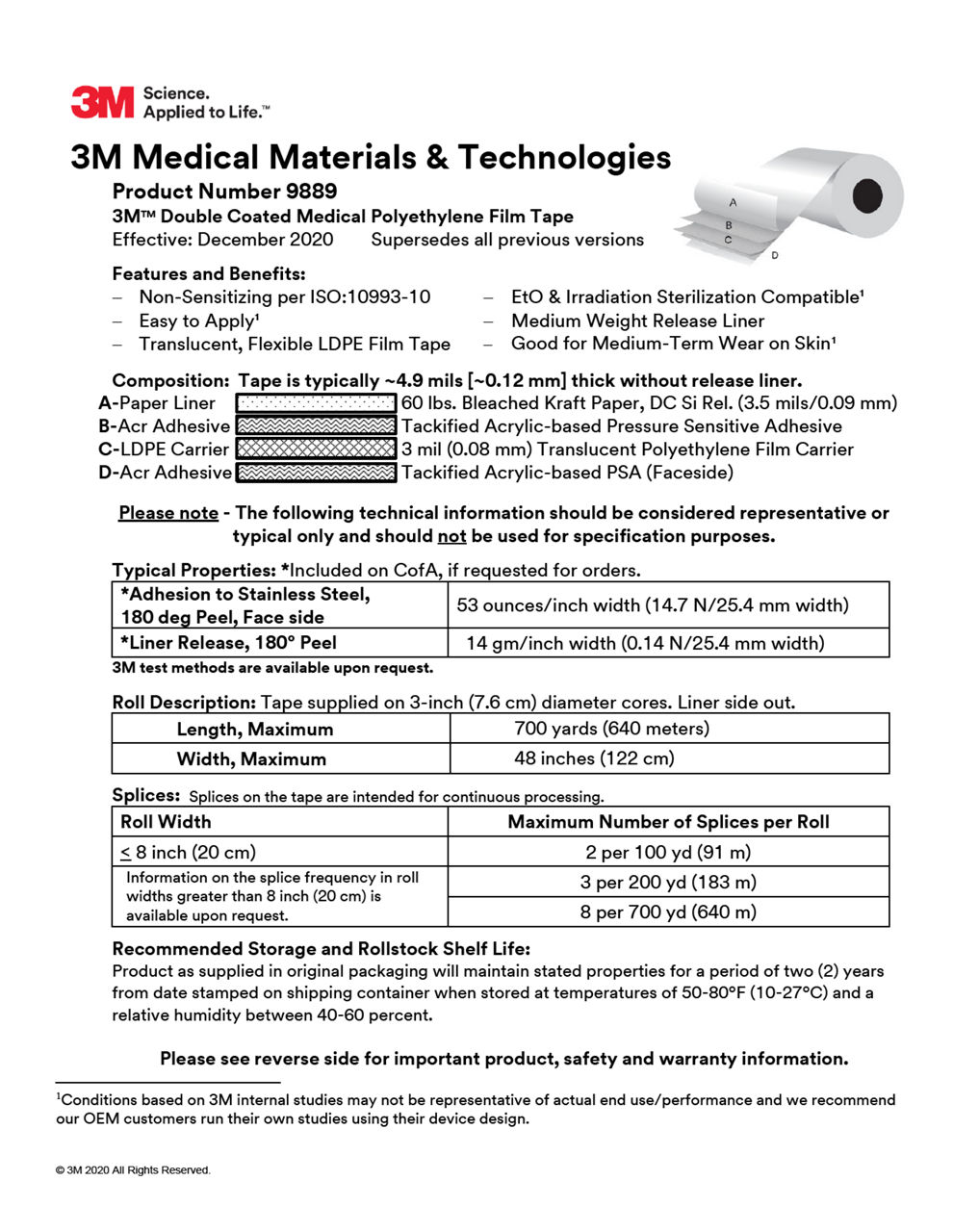 3M™ Medical Tape 9889, Technical Information Sheet