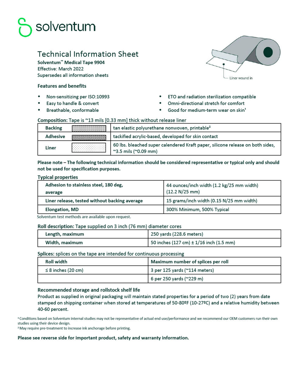 Solventum™ Medical Tape 9904 Technical Information Sheet