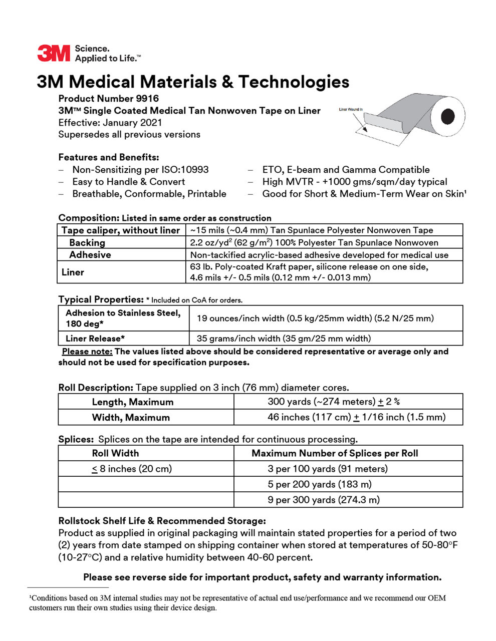 3M™ Medical Tape 9916, Technical Information Sheet