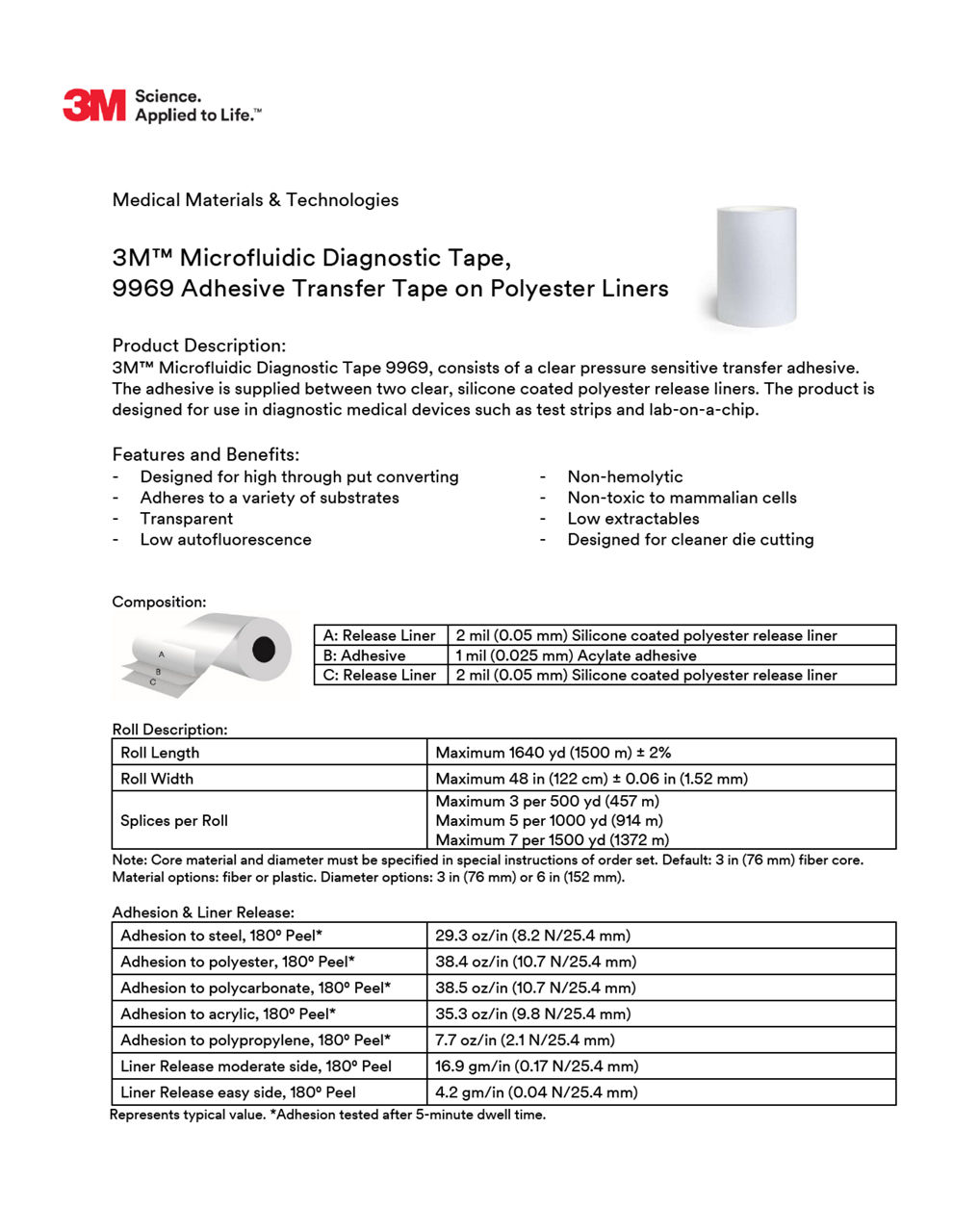 3M™ Microfluidic Diagnostic Tape 9969, Technical Information Sheet