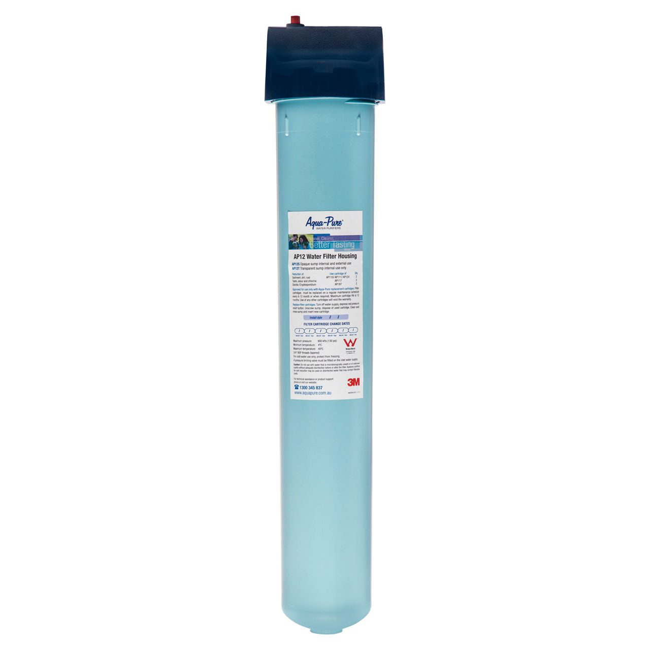 3M™ Aqua-Pure™ Drinking Water Filter System, AP12S, 2HI, 3/4 in, Blue Housing