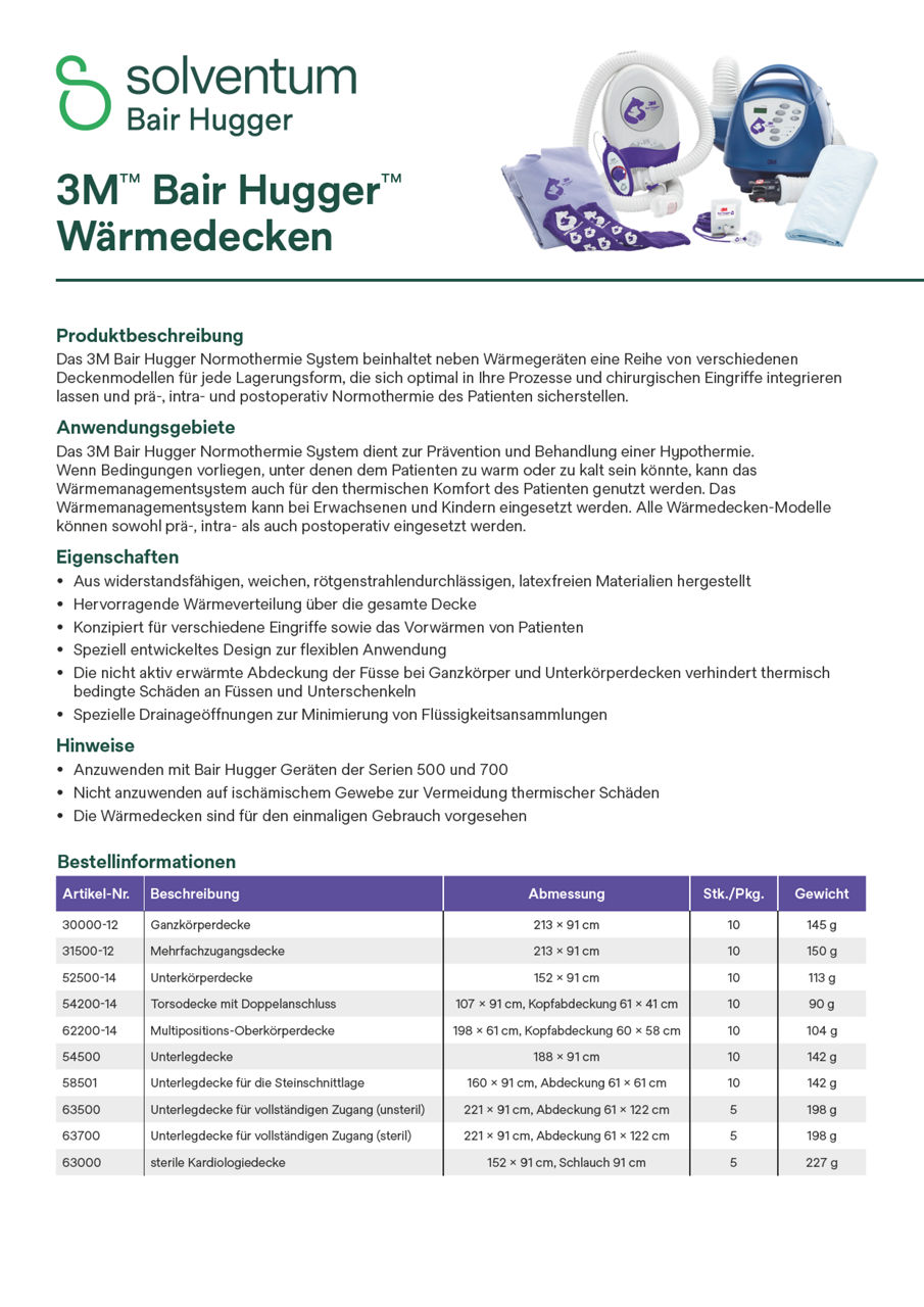 Bair Hugger™ Wärmedecken System Produktdatenblatt