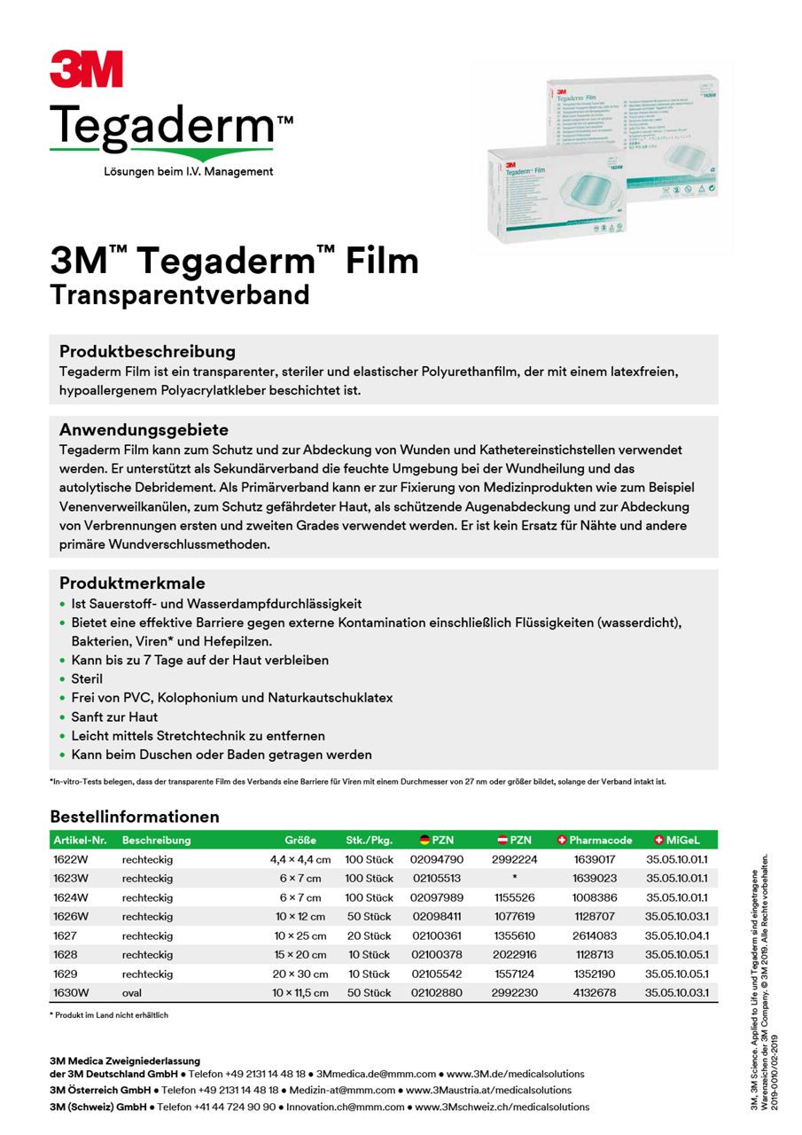 3M™ Tegaderm™ Film Transparentverband Produktbeschreibung