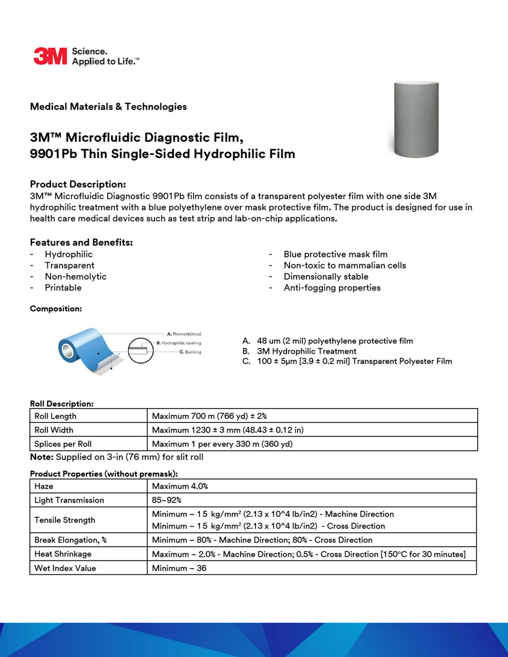 3M™ Microfluidic Diagnostic Film 9901PB, Technical Information Sheet