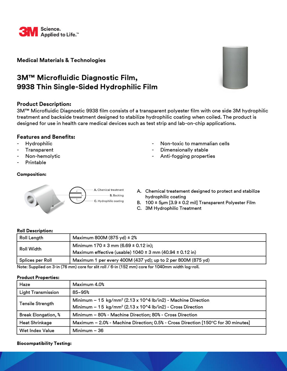 3M™ Microfluidic Diagnostic Film 9938, Technical Information Sheet
