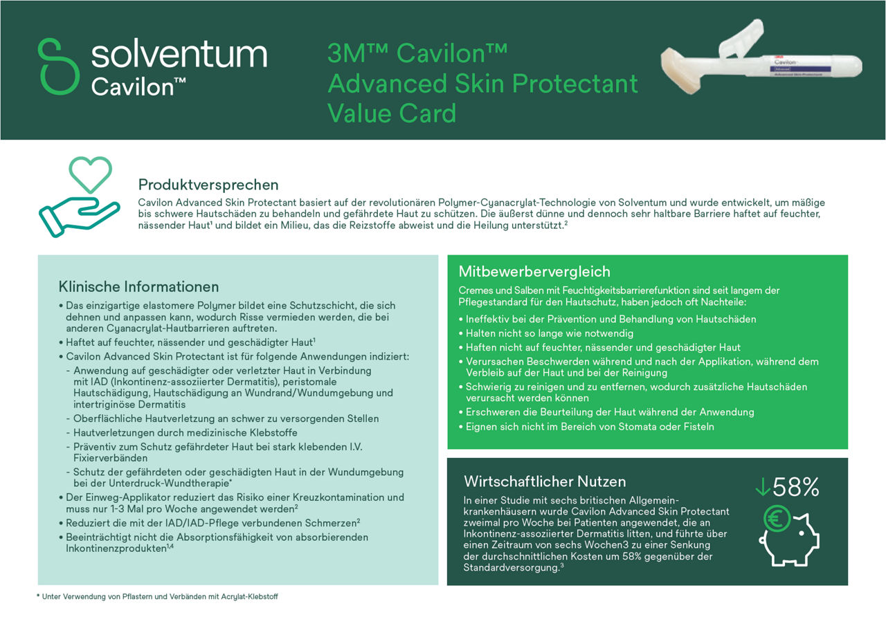 Übersicht über klinische Nachweise zu Cavilon Advanced Skin Protectant