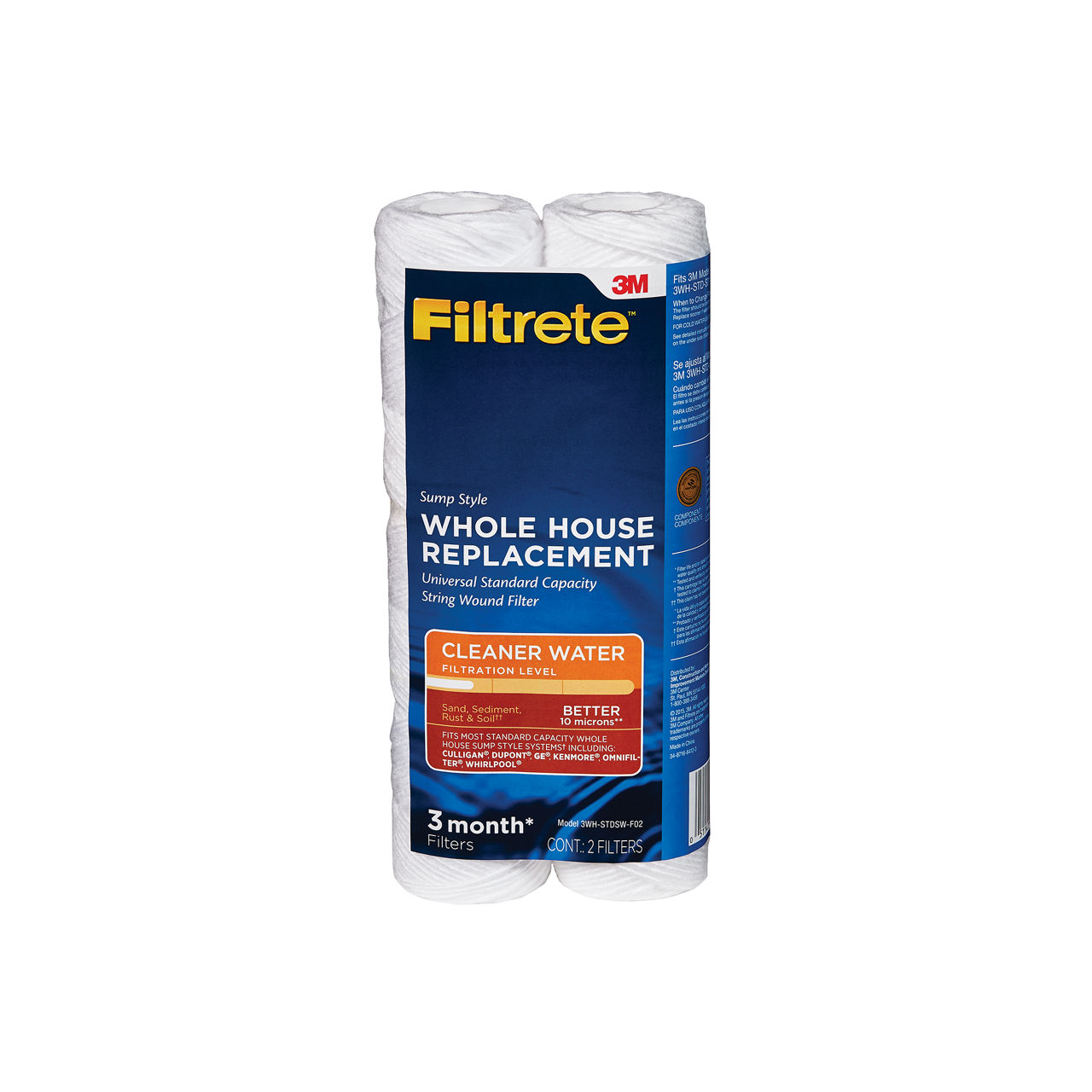 Filtrete™ Whole House String Refill Filter 3WH-STDSW-F02, 5635902, Standard Capacity, Drop-In Style, 2/Case