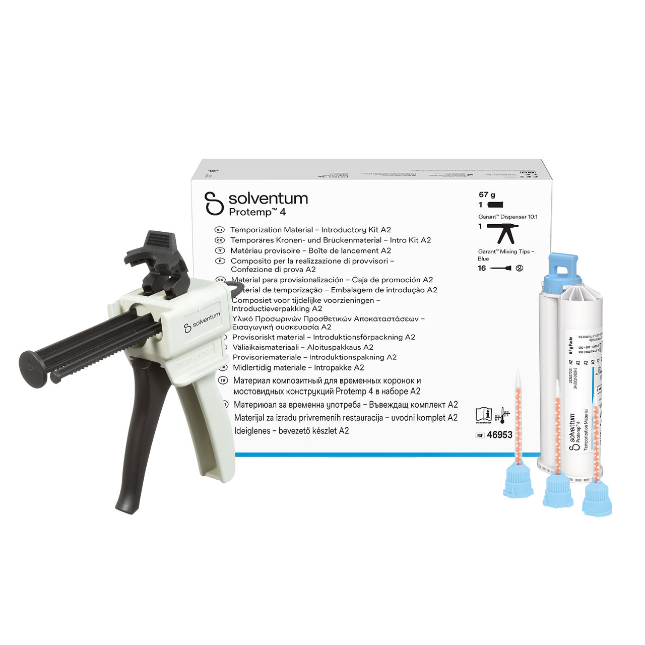 Solventum™ Protemp™ 4 Material de temporização – Embalagem de introdução A2, 46953, 67 g Paste, Dispenser, Mixing Tips - Blue