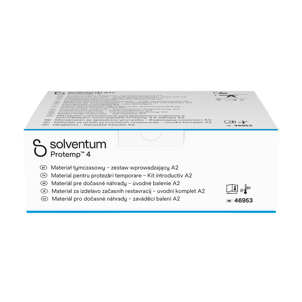 Solventum™ Protemp™ 4 Temporization Material – Introductory Kit A2, 46953, 67 g Paste, Dispenser, Mixing Tips - Blue - Bottom, Center, In Packaging (9C1)