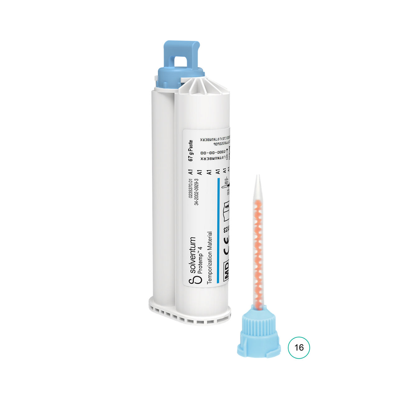 Solventum™ Protemp™ 4 Temporization Material, 46954, A1, 67 g Paste, Mixing Tips – Blue - Front, Center, Out of Packaging (1C0)