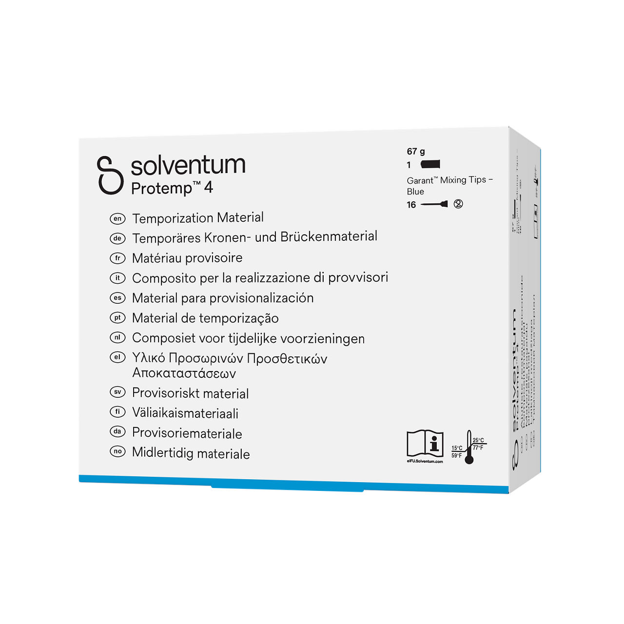 Solventum™ Protemp™ 4 Temporization Material, 46954, A1, 67 g Paste, Mixing Tips – Blue - Front, Right, In Packaging (1R1)