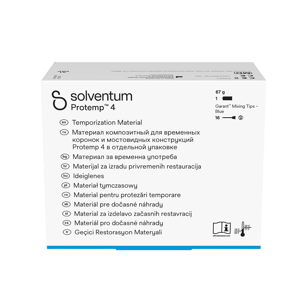 Solventum™ Protemp™ 4 Temporization Material, 46956EE, A2, 67 g Paste, Mixing Tips – Blue - Front, Center, In Packaging (1C1)