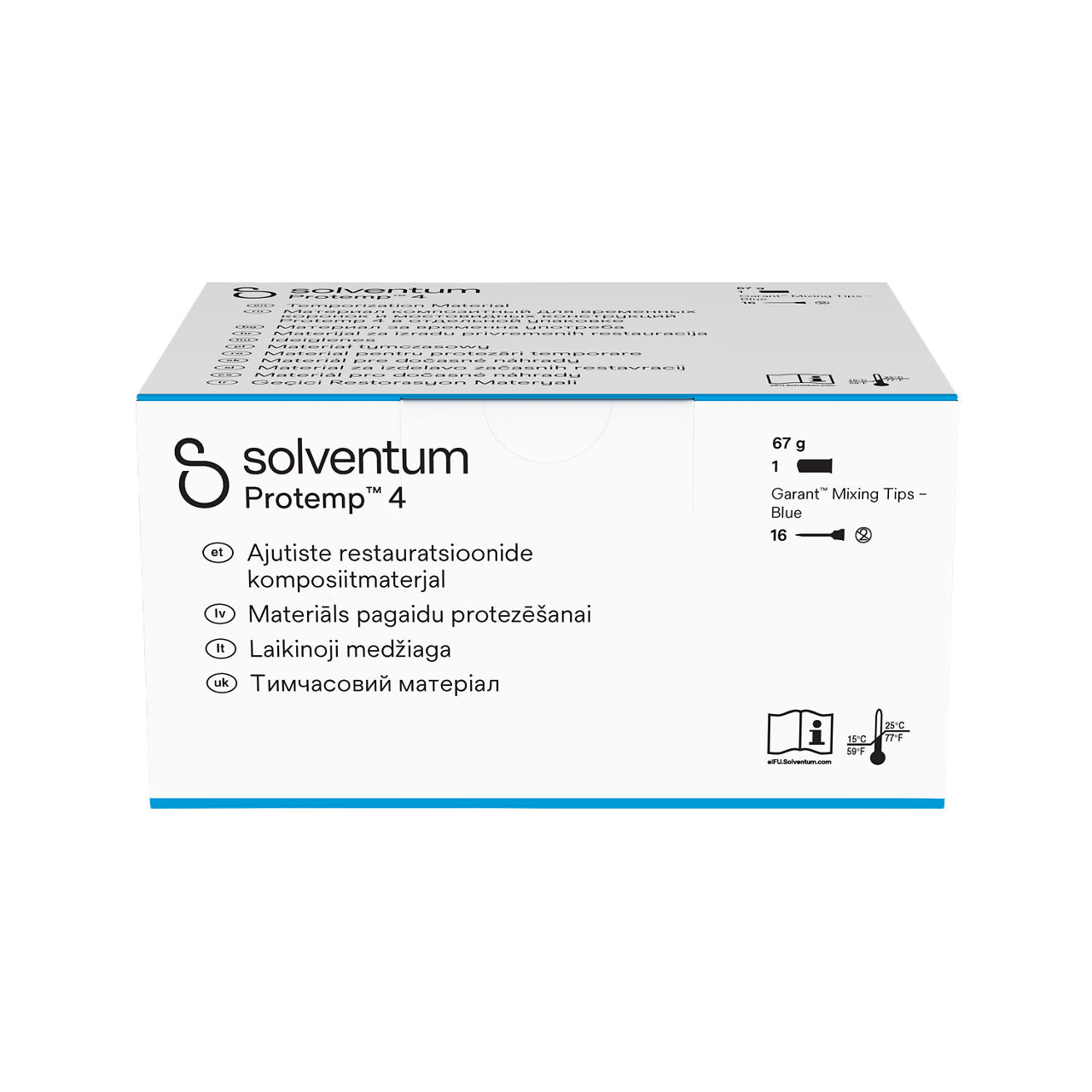 Solventum™ Protemp™ 4 Temporization Material, 46956EE, A2, 67 g Paste, Mixing Tips – Blue - Bottom, Center, In Packaging (9C1)