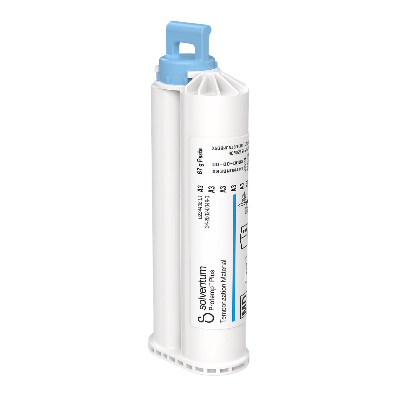 Solventum™ Protemp™ Plus Temporization Material, 46958, A3, 67 g Paste, Mixing Tips – Blue - Front, Center, Out of Packaging (1C0)