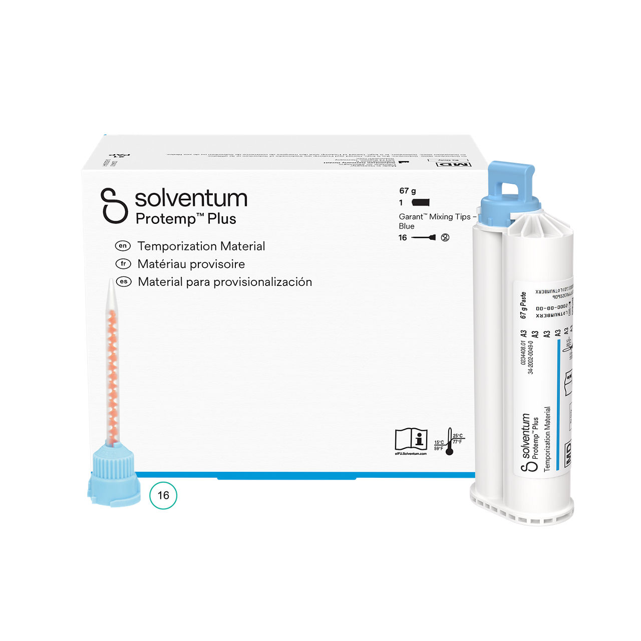 Solventum™ Protemp™ Plus Temporization Material, 46958, A3, 67 g Paste, Mixing Tips – Blue