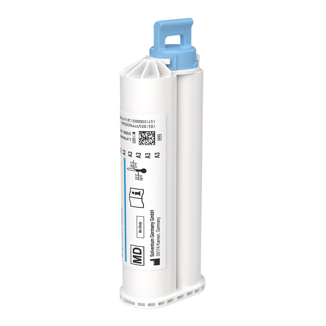 Solventum™ Protemp™ Plus Temporization Material, 46958, A3, 67 g Paste, Mixing Tips – Blue - Front, Left, Out of Packaging (1L0)