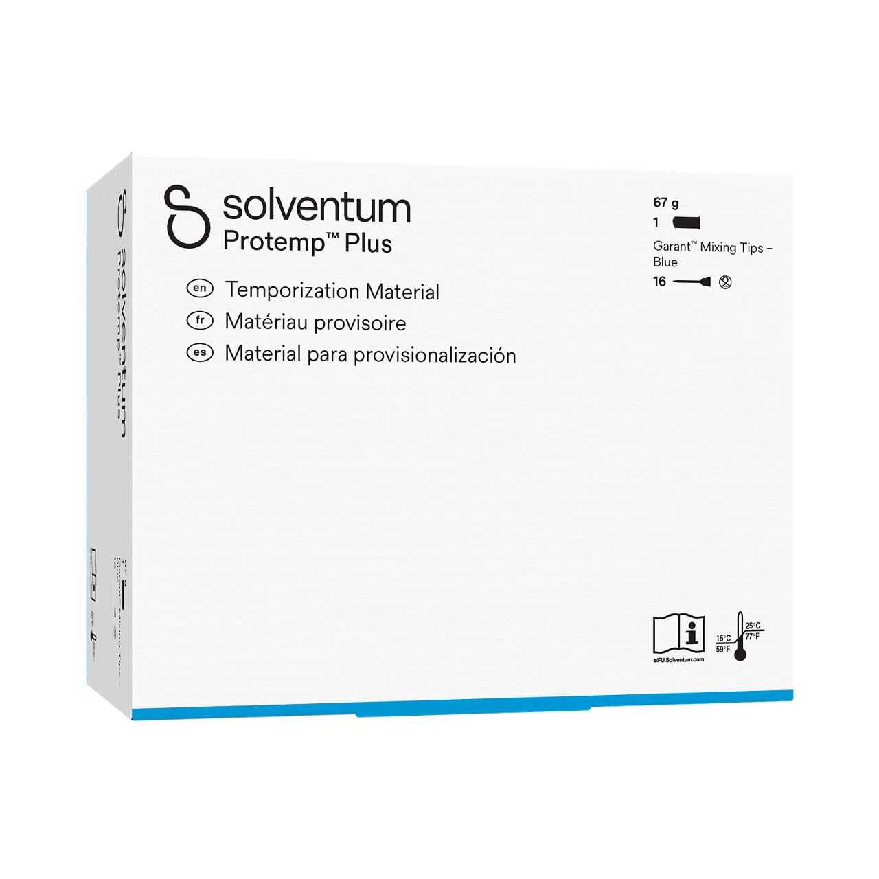 Solventum™ Protemp™ Plus Temporization Material, 46958, A3, 67 g Paste, Mixing Tips – Blue - Front, Left, In Packaging (1L1)