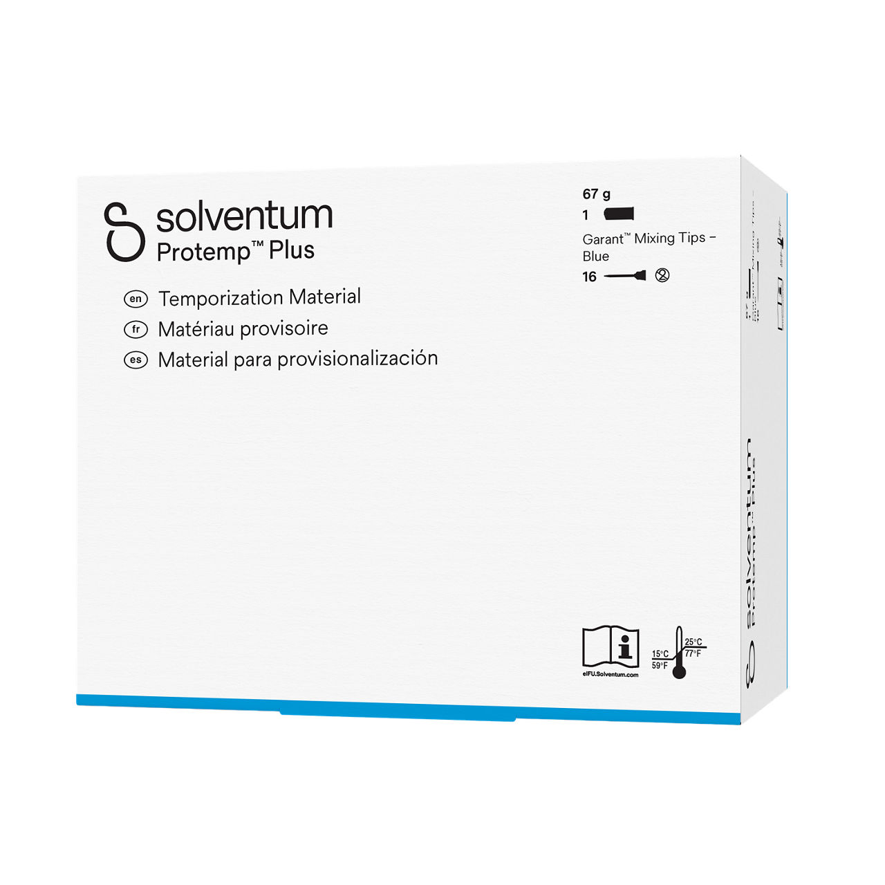 Solventum™ Protemp™ Plus Temporization Material, 46958, A3, 67 g Paste, Mixing Tips – Blue - Front, Right, In Packaging (1R1)