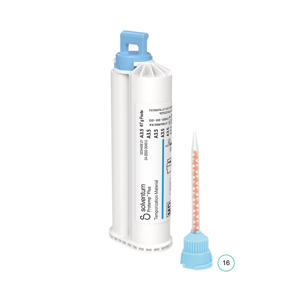 Solventum™ Protemp™ Plus Temporization Material, 46973, A3.5, 67 g Paste, Mixing Tips – Blue - Front, Center, Out of Packaging (1C0)