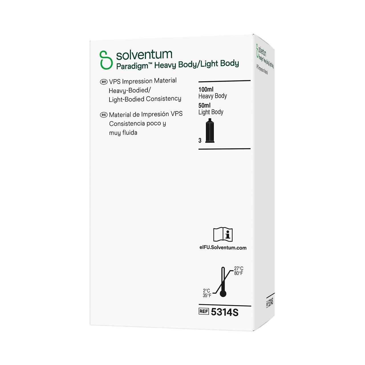 Solventum™ Paradigm™ VPS Impression Material, 5314S, Heavy and Light Body, Sample - Front, Right, In Packaging (1R1)