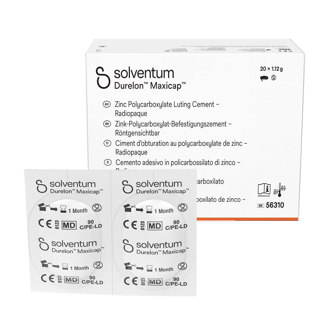 Solventum™ Durelon™ Maxicap™ Cimento de fixação de policarboxilato dezinco Radiopaco, 56310, 1.12 g, 20/PAC