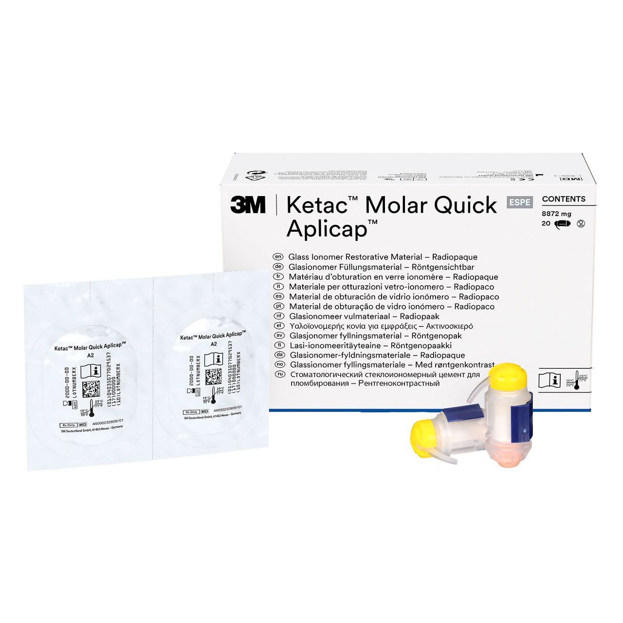 3M™ Ketac™ Molar Quick Aplicap™, Reposición 20 Cápsulas 0,1ml/Ud Ionómero de Vidrio Autopolimerizable - Color A2, 56361