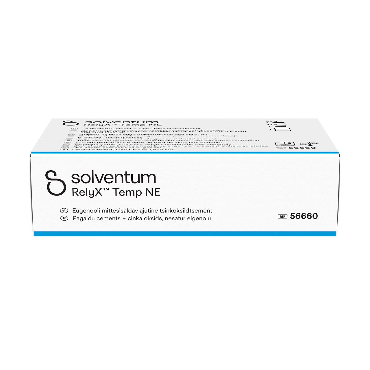 Solventum™ RelyX™ Temp NE Temporary Cement – Zinc Oxide Non-Eugenol, 56660, 30 g Base, 13 g Catalyst, Mixing Pad, 1 EA - Bottom, Center, In Packaging (9C1)