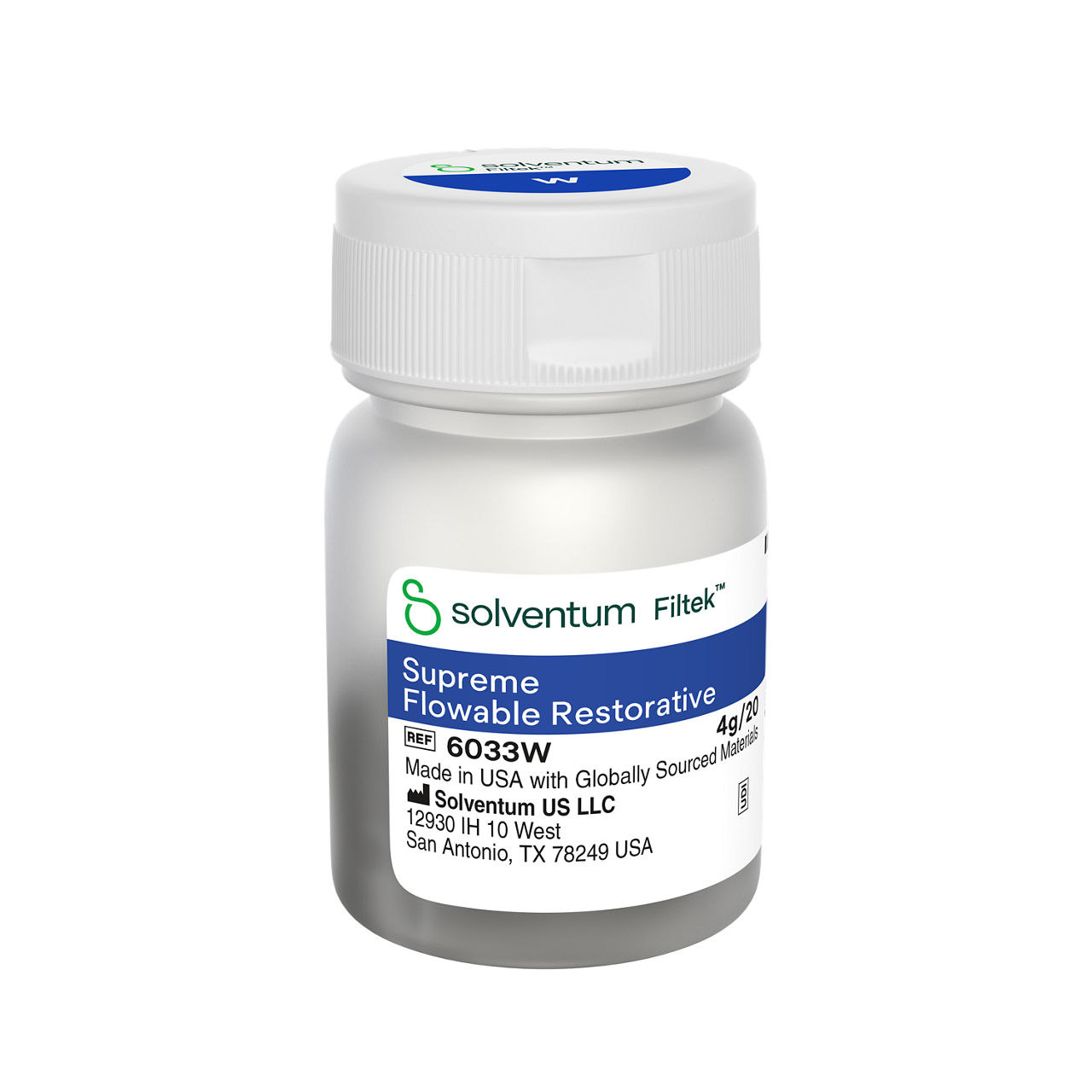 Solventum™ Filtek™ Supreme Flowable Restorative, 6033W, W, 0.2 g, Capsule, 20/PAC - Front, Center, Out of Packaging (1C0)