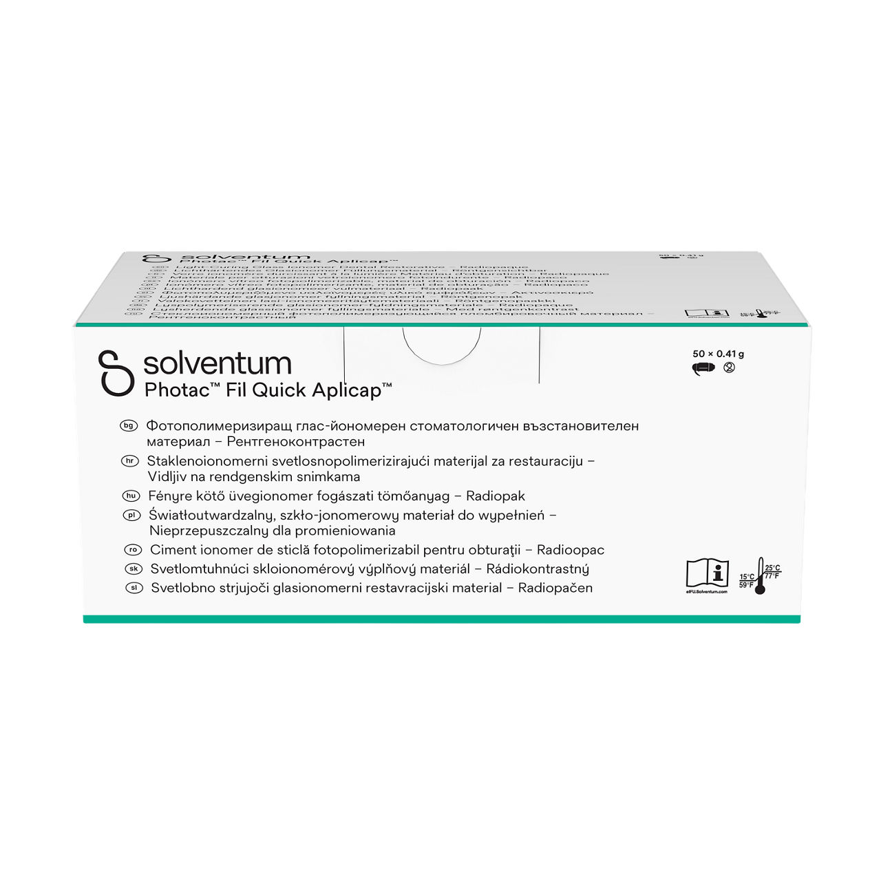 Solventum™ Photac™ Fil Quick Aplicap™ Light-Curing Glass Ionomer Dental Restorative, 61020, NP A2, 50 x 0.41 g, 50/PAC - Bottom, Center, In Packaging (9C1)