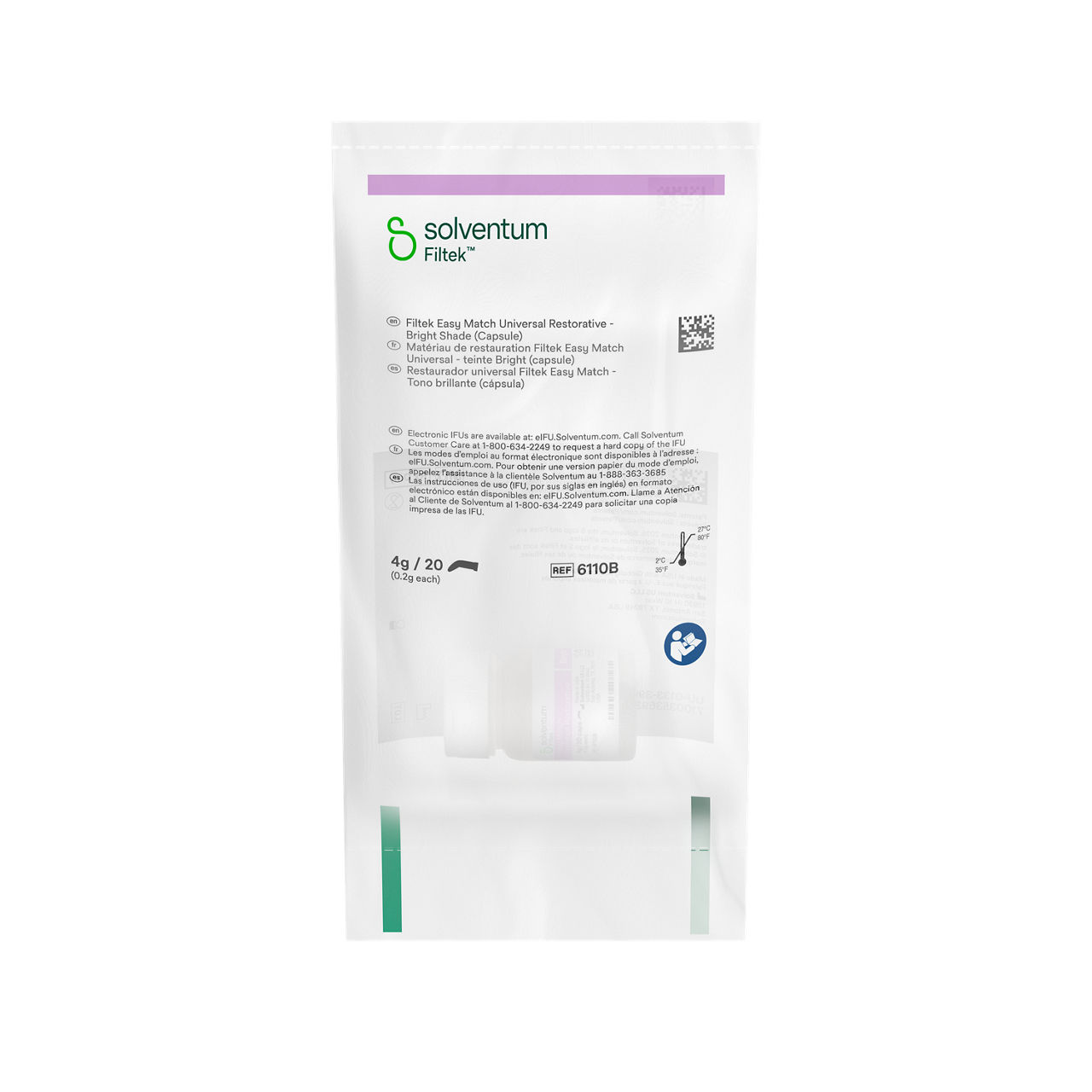 Solventum™ Filtek™ Easy Match Universal Restorative, 6110B, Bright, 0.2 g, Capsule, 20/BT - Front, Center, In Packaging (1C1)