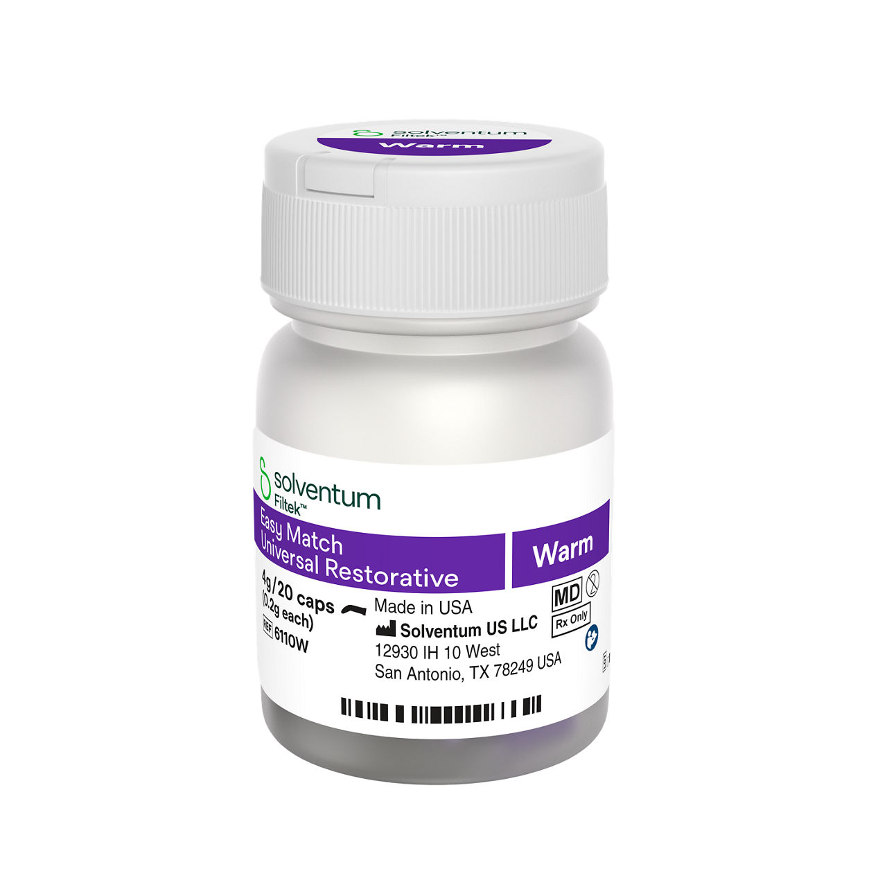 Solventum™ Filtek™ Easy Match Universal Restorative, 6110W, Warm, 0.2 g, Capsule, 20/BT - Front, Center, Out of Packaging (1C0)