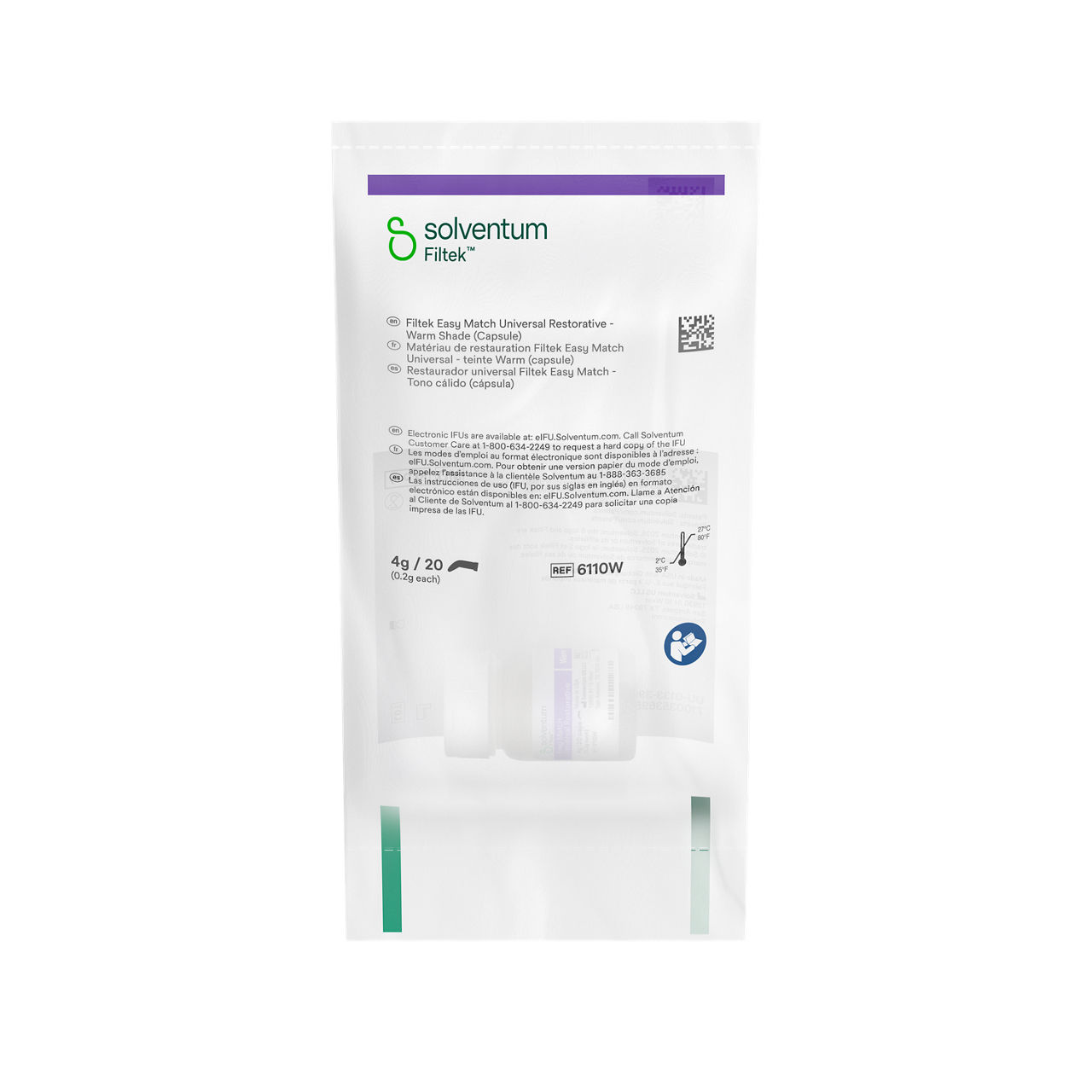 Solventum™ Filtek™ Easy Match Universal Restorative, 6110W, Warm, 0.2 g, Capsule, 20/BT - Front, Center, In Packaging (1C1)