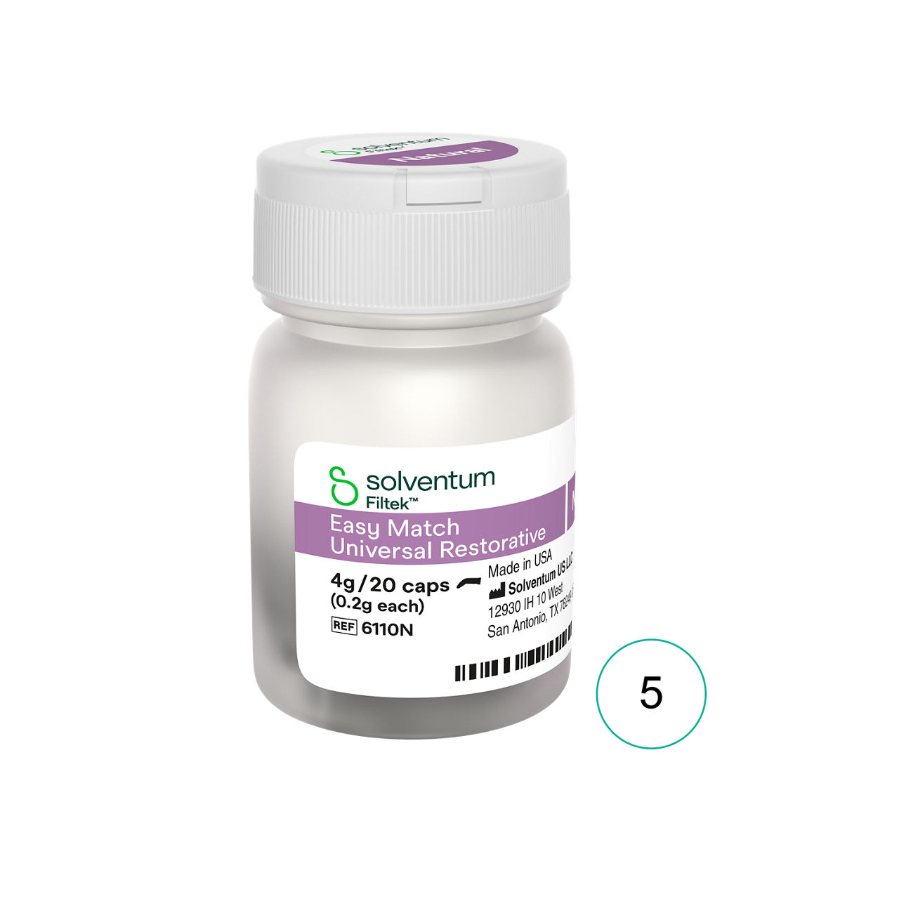 Solventum™ Filtek™ Easy Match Universal Restorative, 6110, Natural, 0.2 g, Capsule, 20/BT, 5 BT/BAG, 10 BAG/CS - Front, Center, Out of Packaging (1C0)