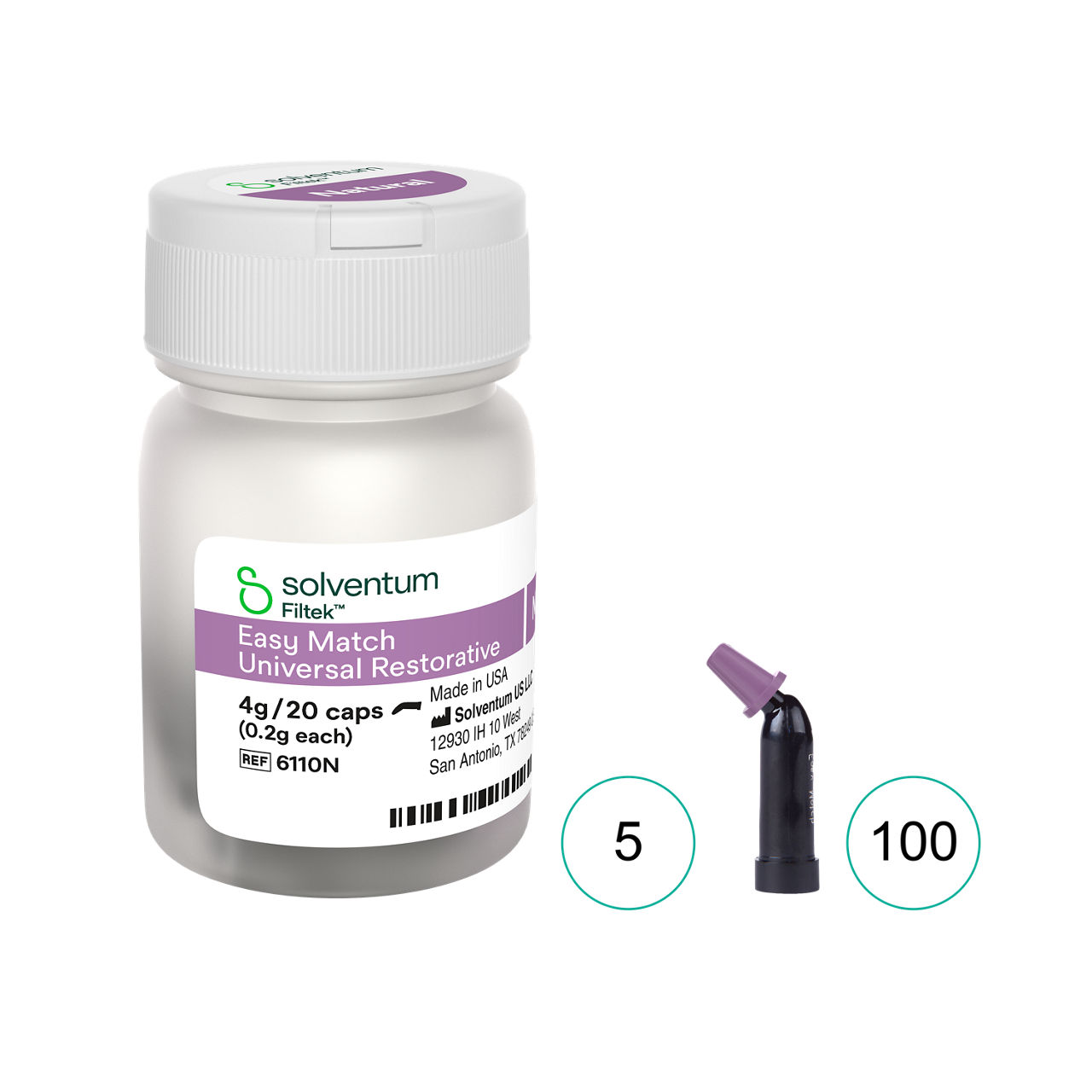 Solventum™ Filtek™ Easy Match Universal Restorative, 6110, Natural,0.2g, Capsule, 20/BT, 5 BT/BAG, 10 BAG/CS
