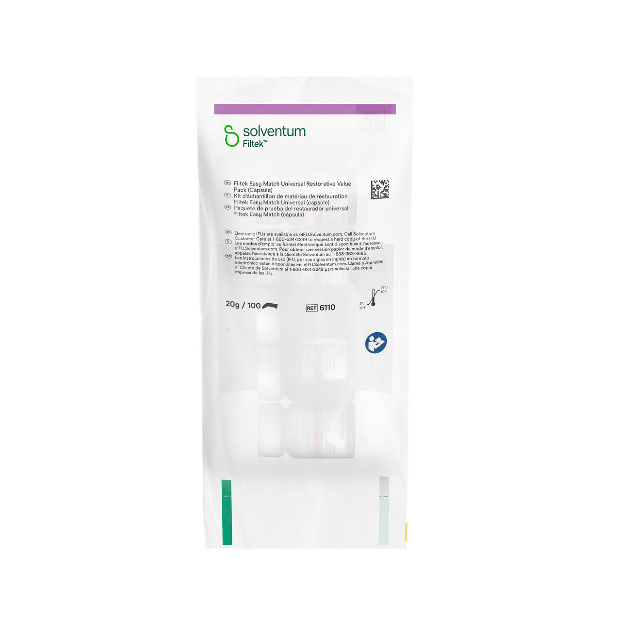 Solventum™ Filtek™ Easy Match Universal Restorative, 6110, Natural, 0.2 g, Capsule, 20/BT, 5 BT/BAG, 10 BAG/CS - Front, Center, In Packaging (1C1)
