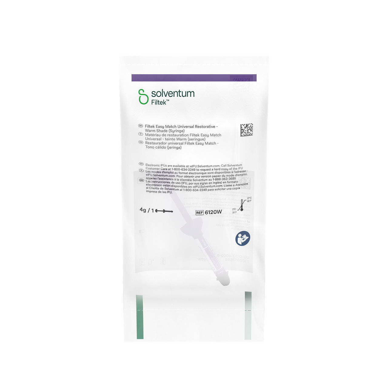 Solventum™ Filtek™ Easy Match Universal Restorative, 6120W, Warm, 4 g, Syringe, 1/BAG - Front, Center, In Packaging (1C1)