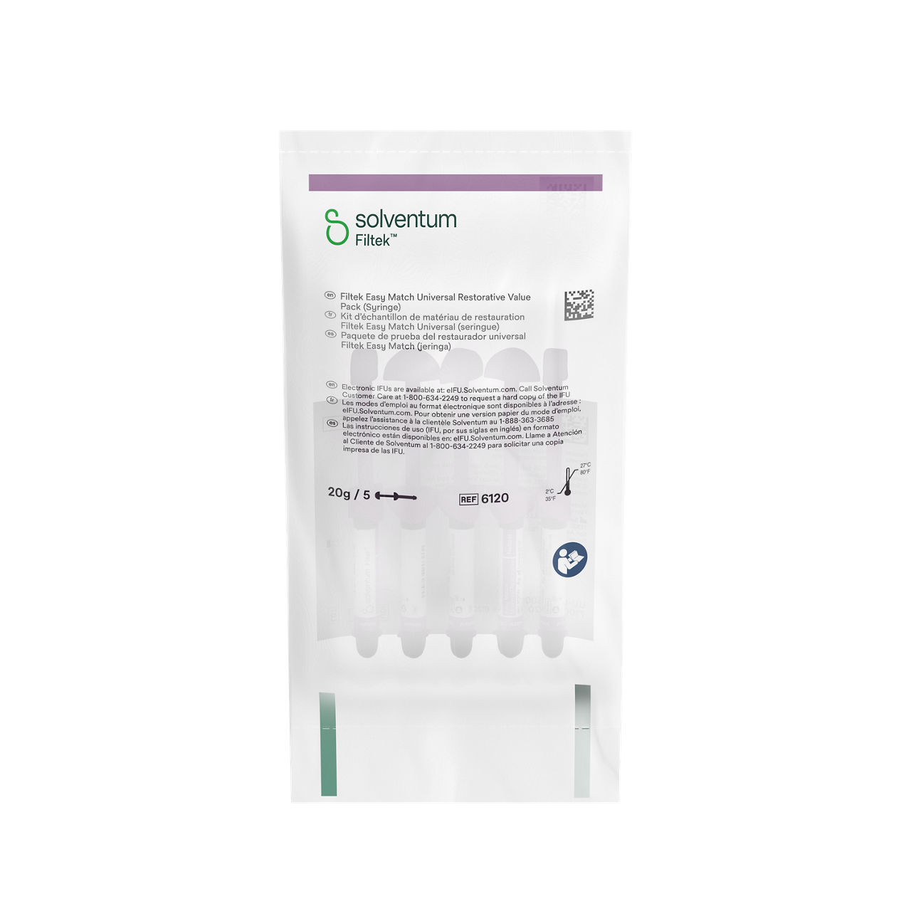Solventum™ Filtek™ Easy Match Universal Restorative, 6120, Natural, 4 g, Syringe, 5/BAG, 10 BAG/CS - Front, Center, In Packaging (1C1)