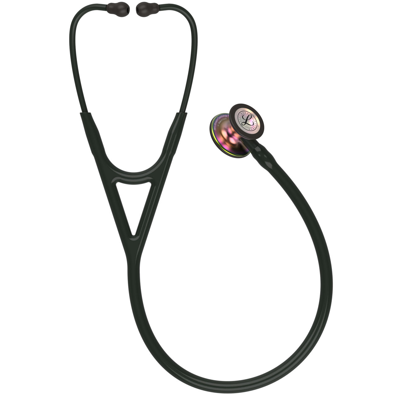 3M™ Littmann® Cardiology IV™ Stethoskop für die Diagnose, 6165, regenbogenfarbenes Bruststück, Schlauch, Schlauchanschluss und Ohrbügel in Schwarz, 69 cm