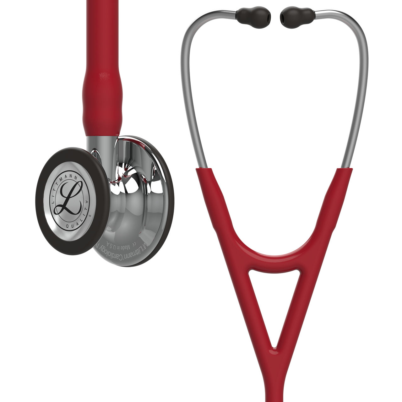 Fonendo Dx 3M™ Littmann® Cardiology IV™, campana y vást. de espejo, tubo granate y auricular acero inox., 68,5 cm, 6170