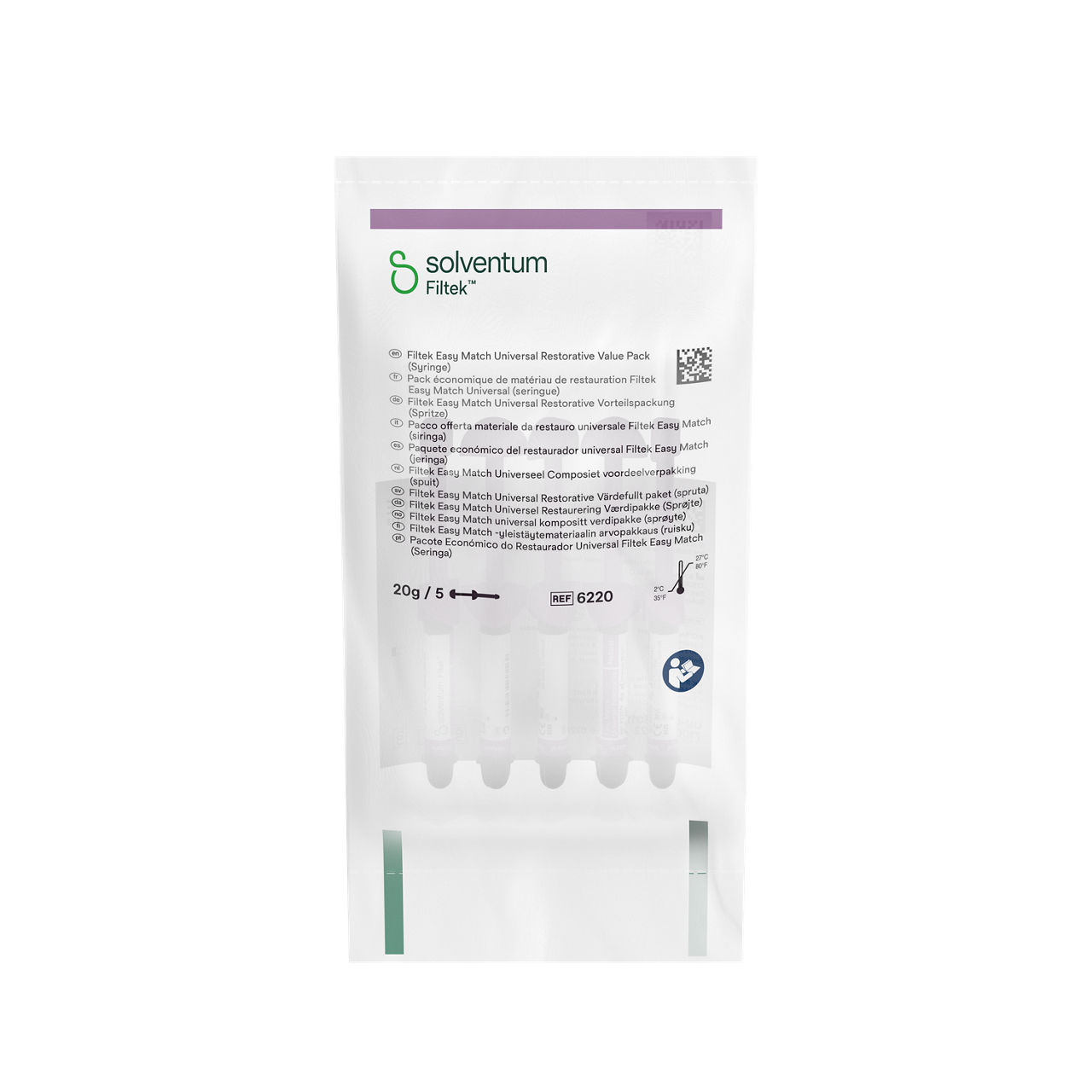 Solventum™ Filtek™ Easy Match Universal Restorative, 6220, Natural, 4 g, Syringe, 5/BAG, 10 BAG/CS - Front, Center, In Packaging (1C1)