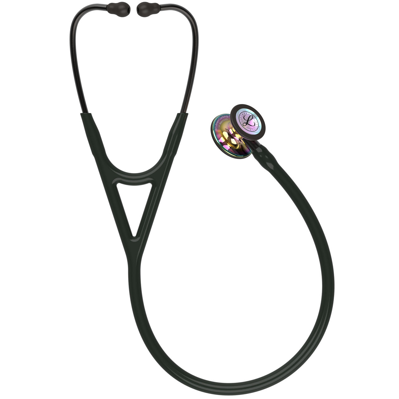 Stéthoscope de diagnostic 3M™ Littmann® Cardiology IV™, tubulure noire,Édition Rainbow brillant, base et lyre Smoke, 69 cm, 6240