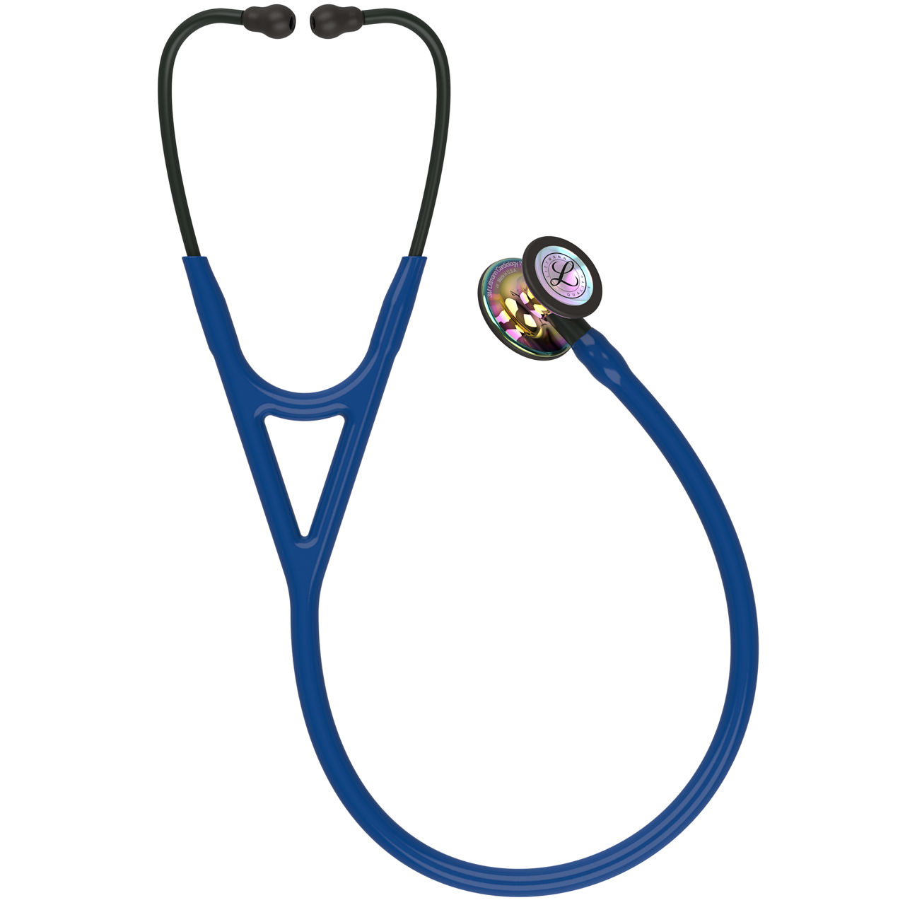 3M™ Littmann® Cardiology IV™ Stethoskop für die Diagnose, 6242, hochglänzendes, regenbogenfarbenes Bruststück, marineblauer Schlauch, Schlauchanschluss und Ohrbügel in Schwarz, 69 cm