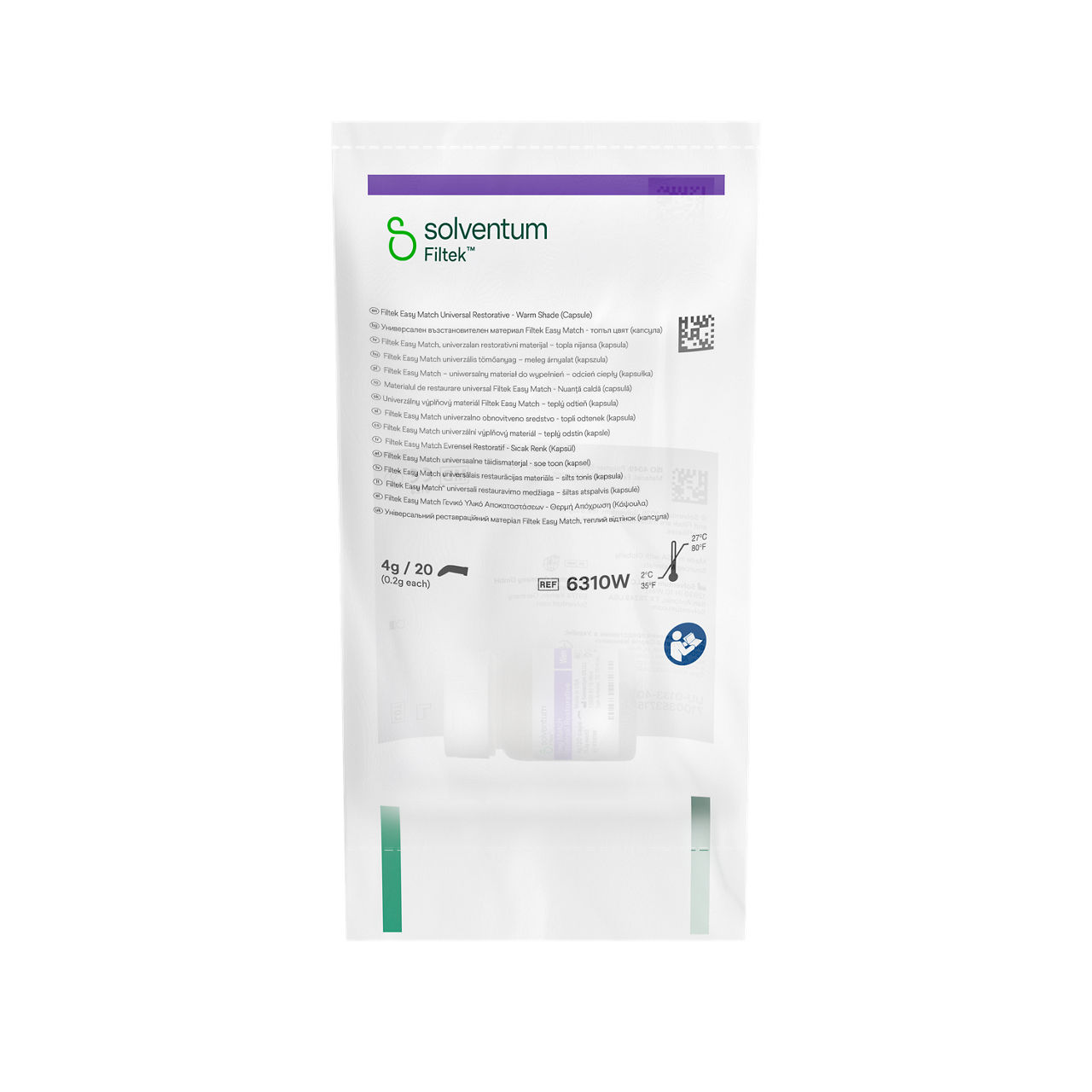 Solventum™ Filtek™ Easy Match Universal Restorative, 6310W, Warm, 0.2 g, Capsule, 20/BT - Front, Center, In Packaging (1C1)
