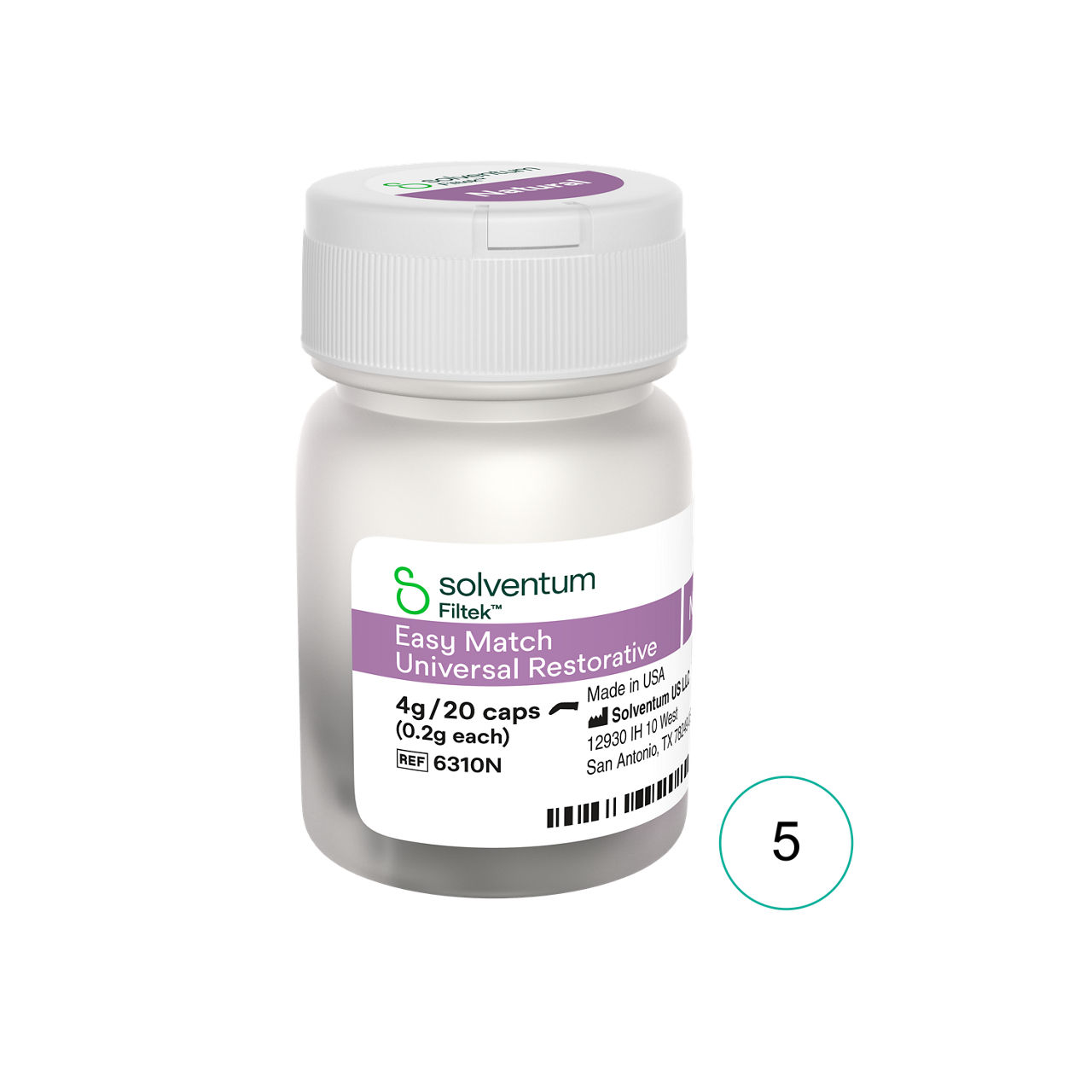 Solventum™ Filtek™ Easy Match Universal Restorative, 6310, Natural, 0.2 g, Capsule, 20/BT, 5 BT/BAG, 10 BAG/CS - Front, Center, Out of Packaging (1C0)
